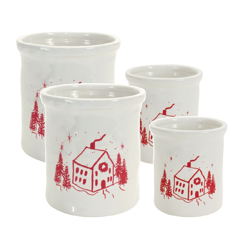 Snowy House Scene (Set of 4) – Winter Holiday Decor for Seasonal Home Decoration