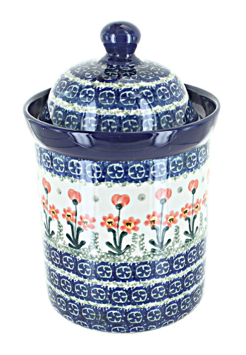 Blue Rose Polish Pottery Mardi Gras Small Canister