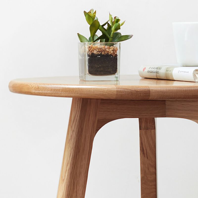 Small Oak Wood Round End Table for Living Room & Bedroom