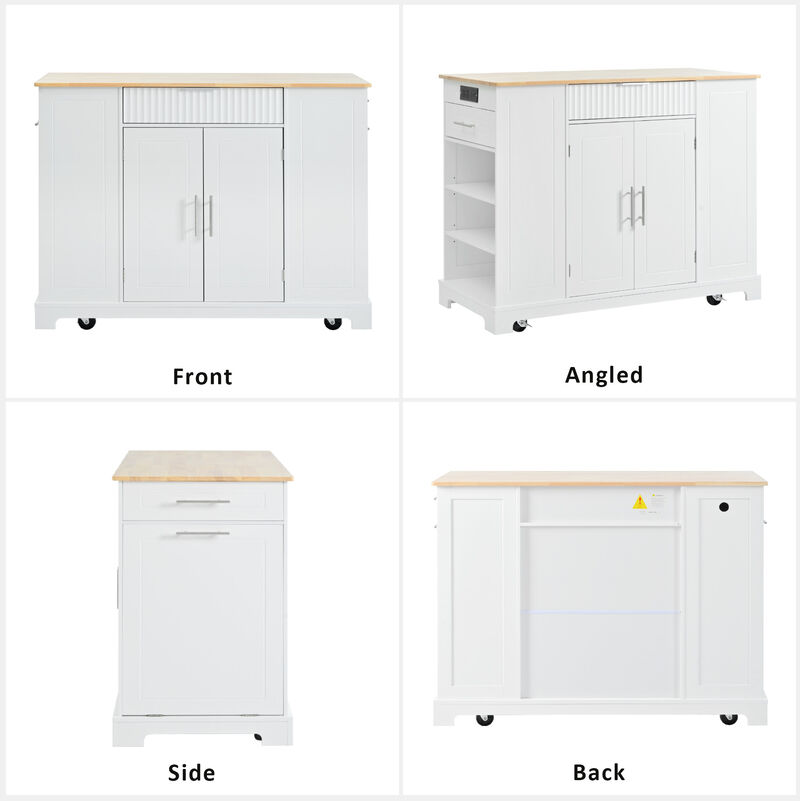 Merax Fluted Kitchen Island with Trash Can Storage Cabinet