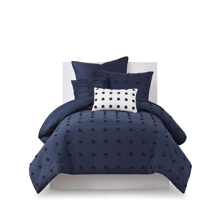 Gracie Mills Mikel Chenille Dot Cotton Jacquard Comforter Set with Euro Shams and Throw Pillows