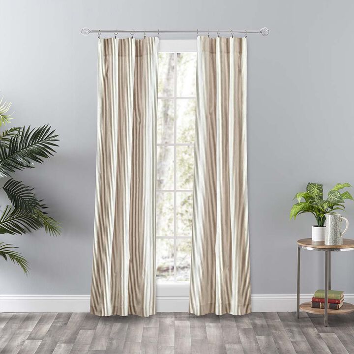Ellis Curtain Plaza Classic Ticking Stripe Printed 3" Rod Pocket Tailored Panel Pair with Tiebacks