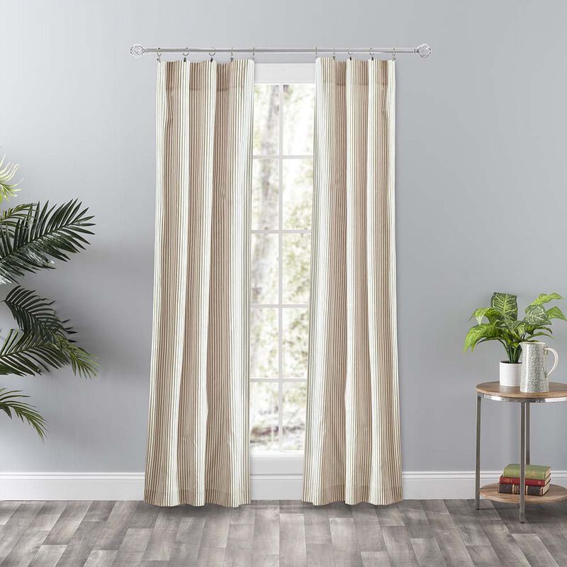 Ellis Curtain Plaza Classic Ticking Stripe Printed 3" Rod Pocket Tailored Panel Pair with Tiebacks