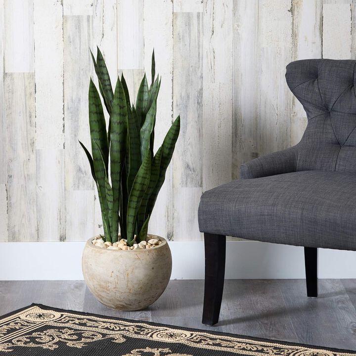 Hivvago 32" Sansevieria Artificial Plant in Sand Colored Planter