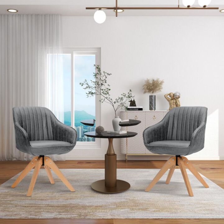 Hivvago Modern Leathaire Set of 2 Swivel Accent Chair with Beech Wood Legs