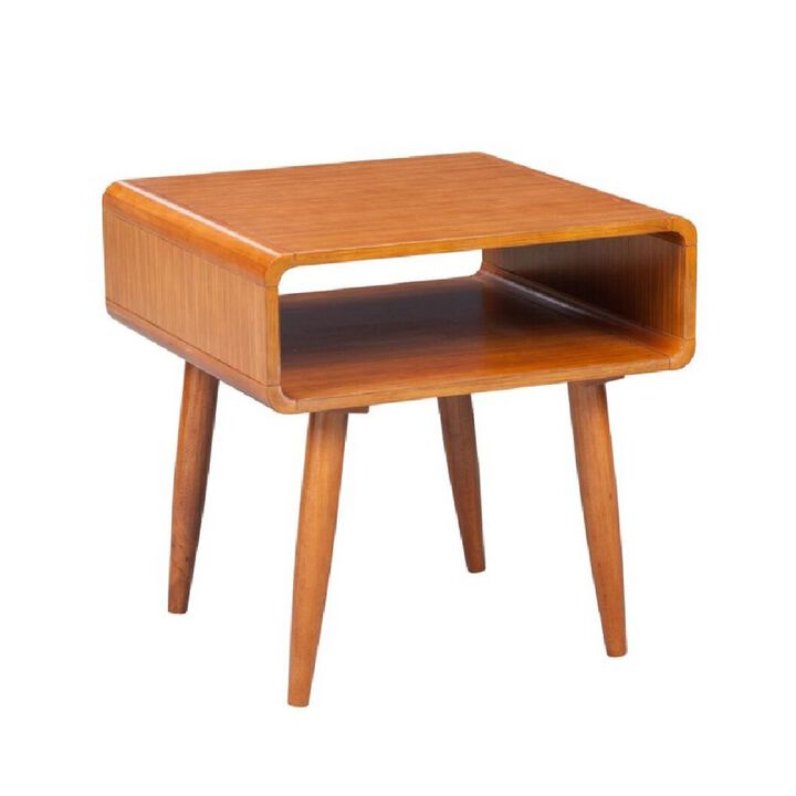 Rectangular Wooden End Table with Open Shelf and Splayed legs, Brown-Benzara