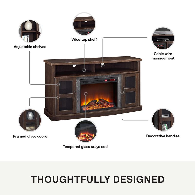 Barrow Creek Fireplace Space Heater Console with Glass Doors for TVs up to 60"