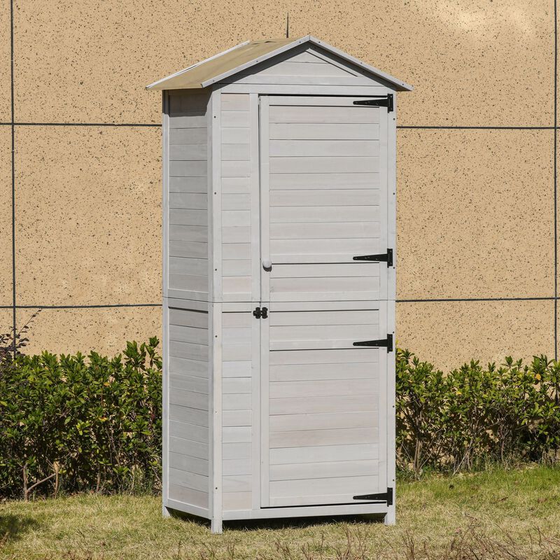 Light Gray Outdoor Storage: 4-Tier Wooden Garden Cabinet with Shelves