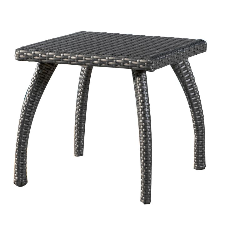 Honi Side End Table, Square 19 Inch, Gray Outdoor Rattan, Iron, Curved Legs