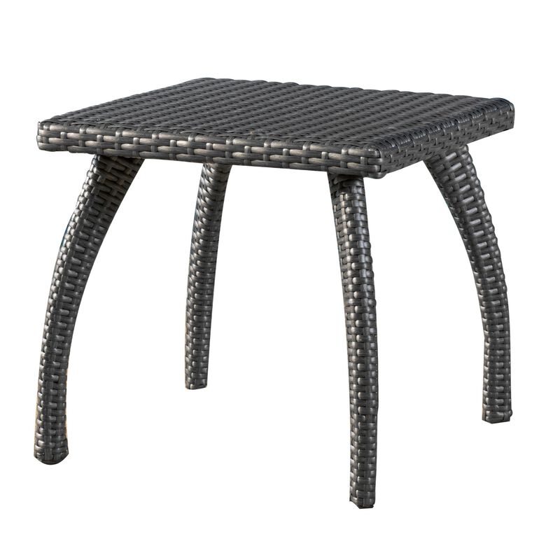 Honi Side End Table, Square 19 Inch, Gray Outdoor Rattan, Iron, Curved Legs