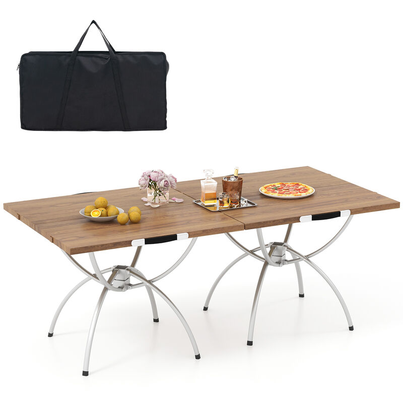 2-Pack Folding Camping Tables with Wood-Grain Tabletops – Portable Tables for Hiking and Parties