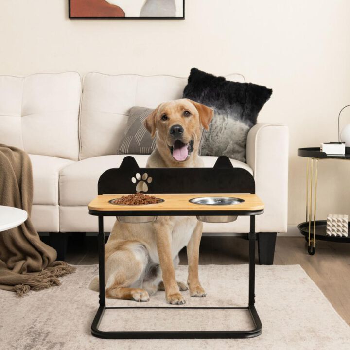 Hivvago Dog Bowl Stand with 2 Stainless Steel Food Water Bowls