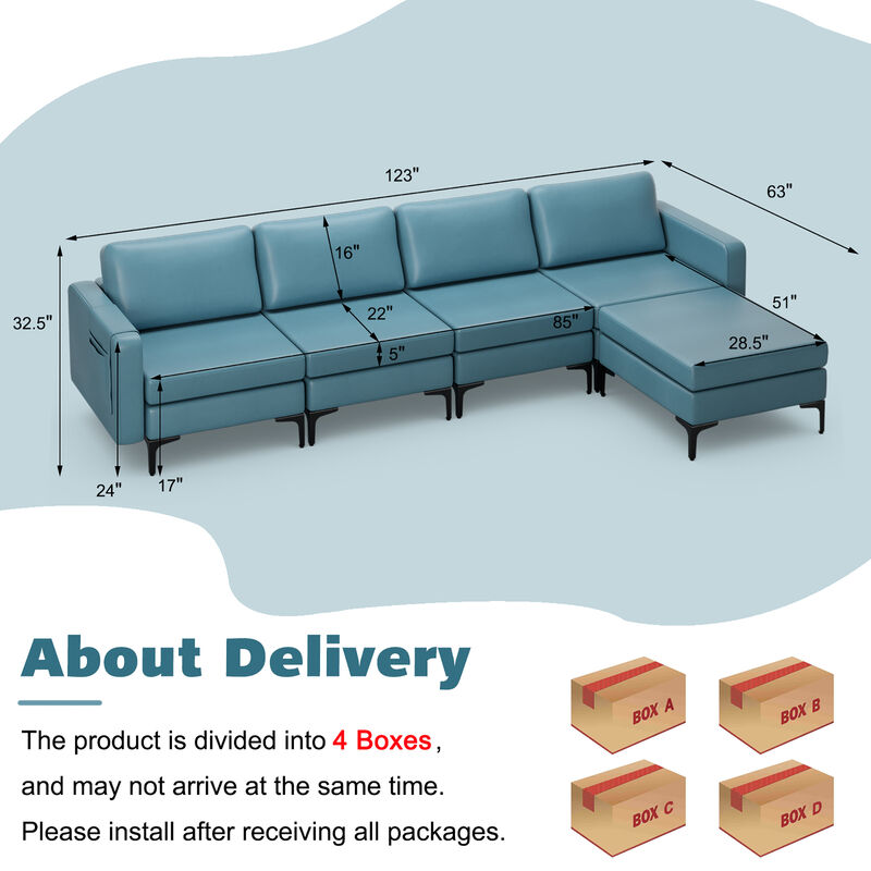 Costway Modular L-shaped Sectional Sofa with  Reversible Chaise & 4 USB Ports