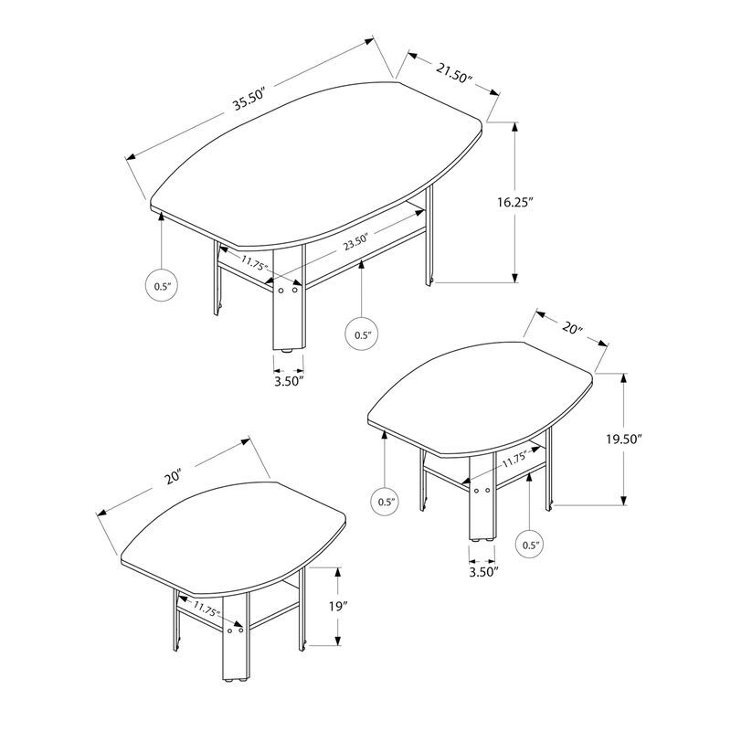 Monarch Specialties I 7924P Table Set, 3pcs Set, Coffee, End, Side, Accent, Living Room, Laminate, Brown, Transitional