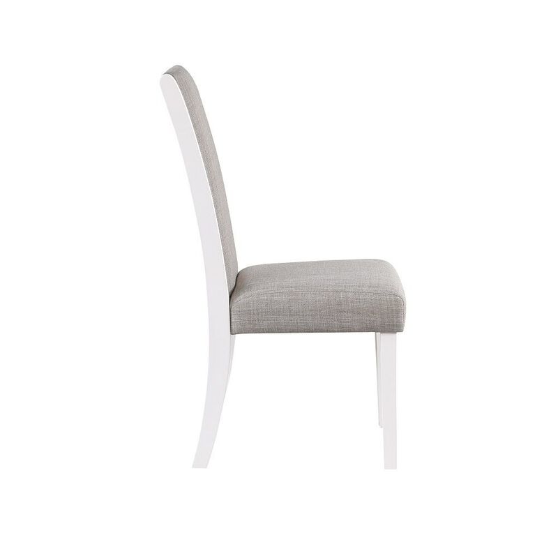 Joyce 26 Inch Side Dining Chair Set of 2, Gray Linen Upholstery, White Wood - Benzara