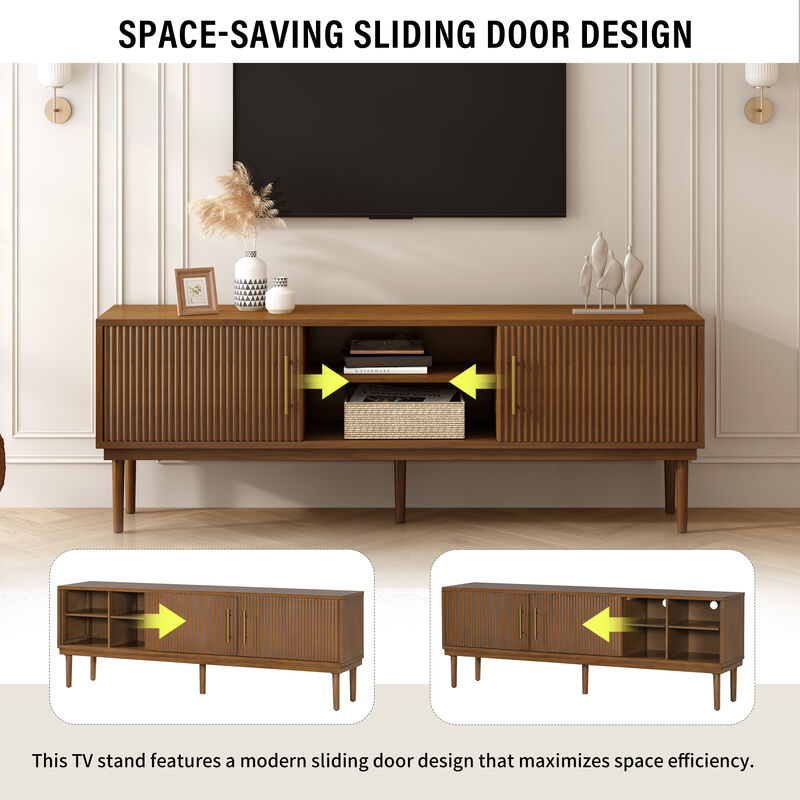 Merax Side Cabinet TV Stand with Sliding Doors