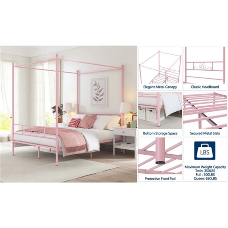 Elegant Four Poster Metal Canopy Bed for Bedroom with Adjustable Size Options