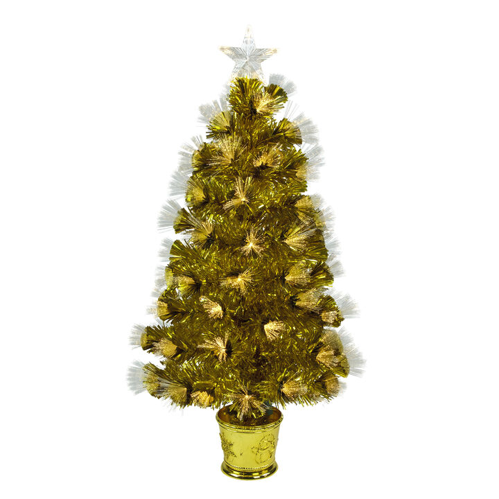 3' Pre-Lit Gold Fiber Optic Artificial Christmas Tree  White Lights