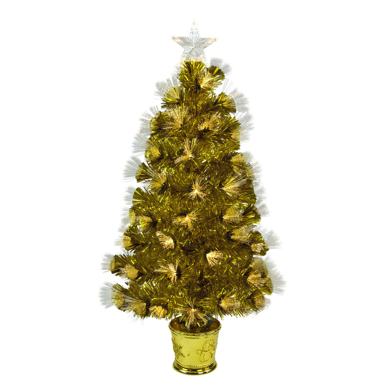 3' Pre-Lit Gold Fiber Optic Artificial Christmas Tree  White Lights