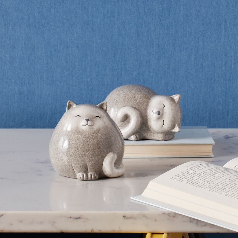 Decorative Terracotta Cats Set of 4 for Tabletop or Shelf Accent