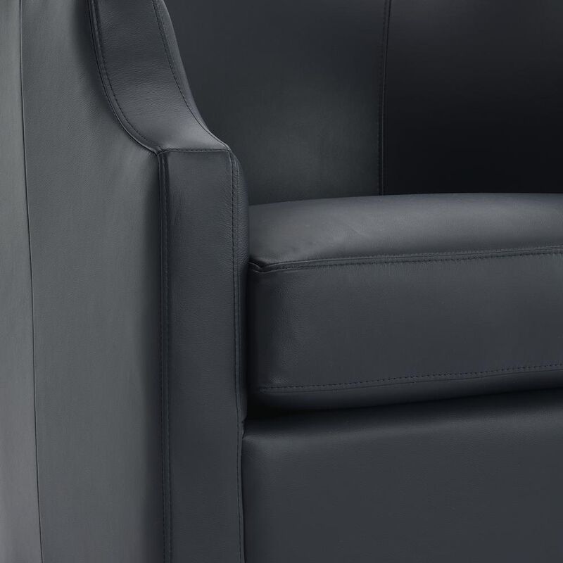 Comfort Pointe Easton Midnight Blue Top Grain Leather Swivel Glider Barrel Chair