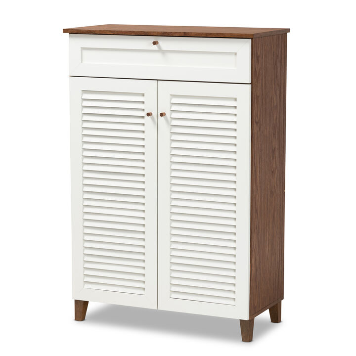 Baxton Studio Coolidge Modern 5 Shelf Wood Shoe Storage Cabinet with Drawer