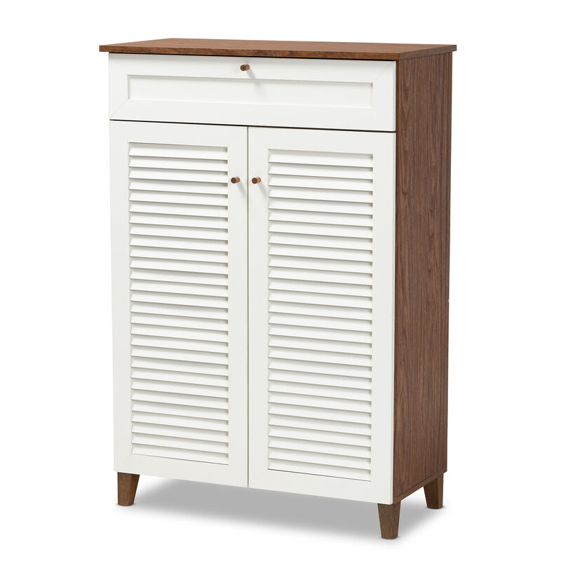 Baxton Studio Coolidge Modern 5 Shelf Wood Shoe Storage Cabinet with Drawer