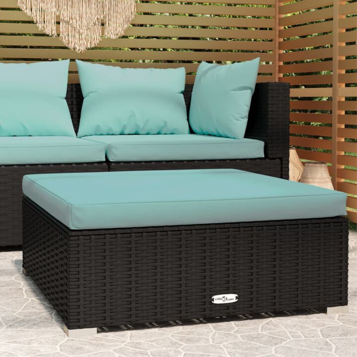 vidaXL Patio Footrest with Cushion Black 27.6"x27.6"x11.8" Poly Rattan
