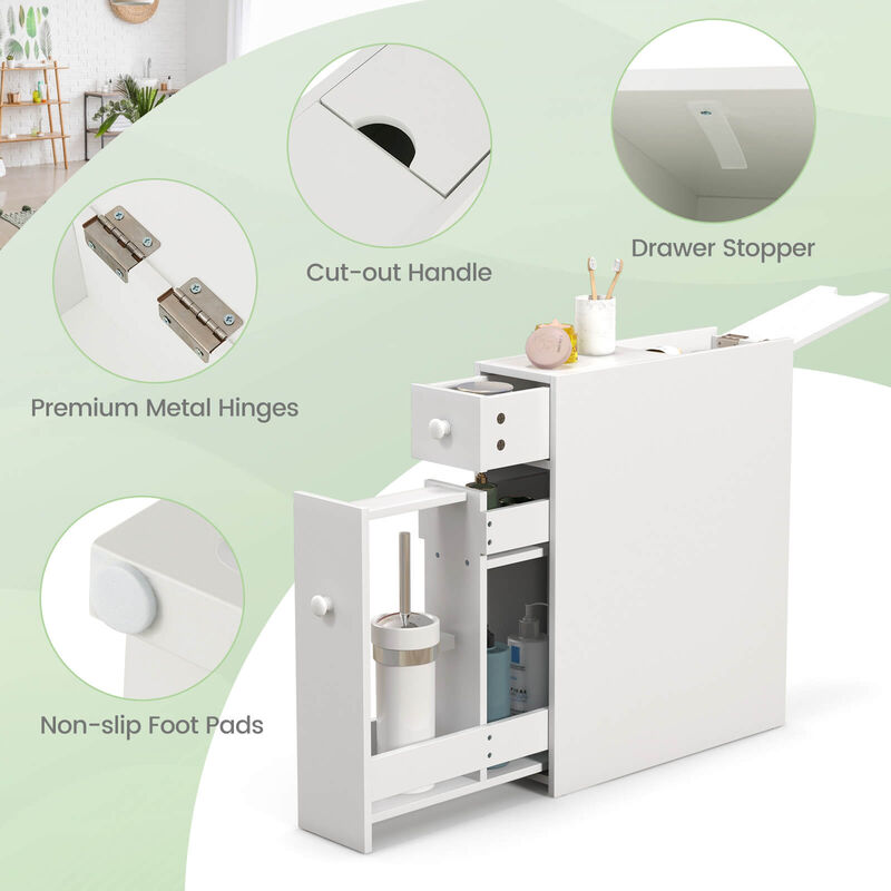 Costway Bathroom Floor Cabinet Toilet Narrow Storage Organizer with Flip Top White