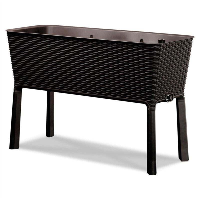 QuikFurn Modern Dark Brown Resin Wicker Raised Garden Bed Planter with Water Indicator