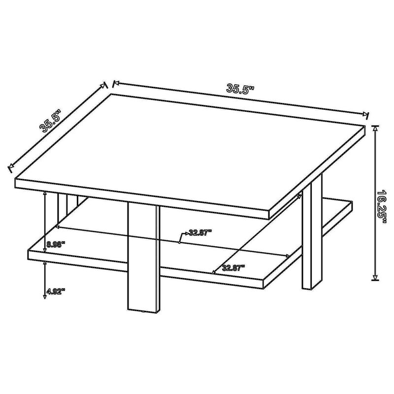 Dew 36 Inch Side Coffee Table, Lower Shelf, Engineered Wood, Mango Brown - Benzara