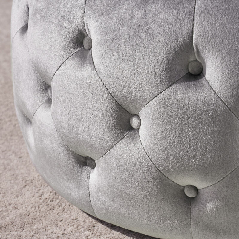 Modern Glam Diamond Tufted Velvet Ottoman with Tempered Glass Top