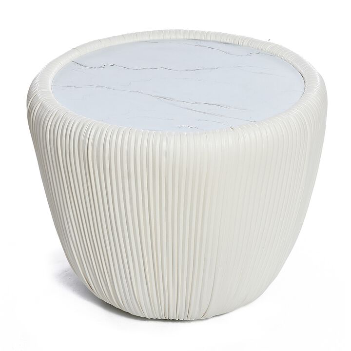 LuxenHome 15.8" H White Round Side Table