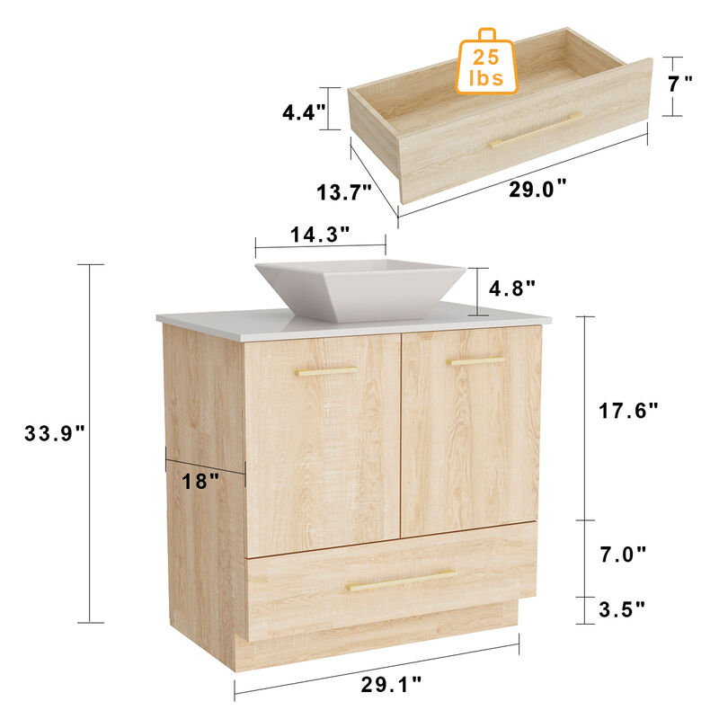 FUFU&GAGA Elegant Bathroom Vanity Cabinet with Storage - 29.1"W x 33.9"H, Brown