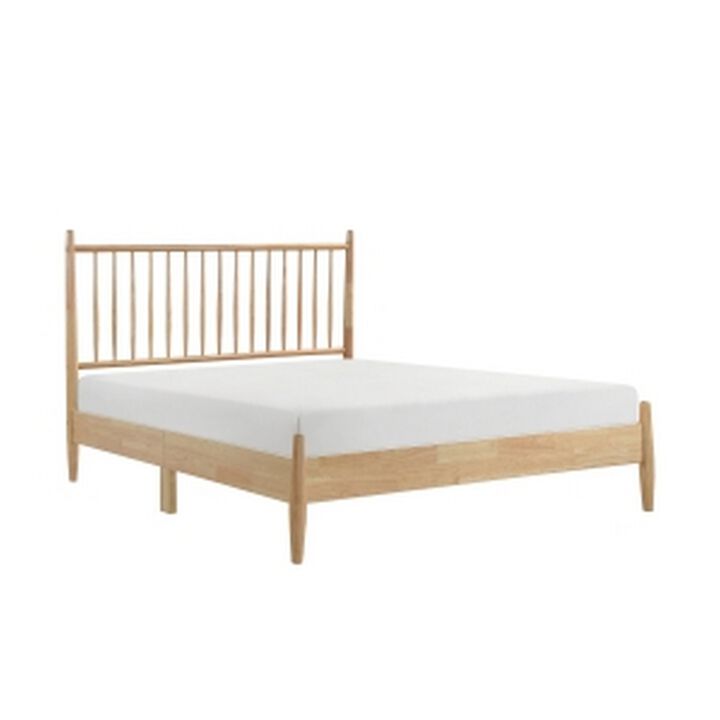 Lika Queen Size Platform Bed, Vertical Slatted Headboard, Natural Brown - Benzara