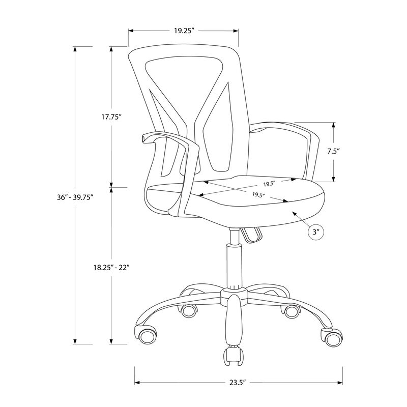 Monarch Specialties I 7462 Office Chair, Adjustable Height, Swivel, Ergonomic, Armrests, Computer Desk, Work, Metal, Fabric, White, Chrome, Contemporary, Modern