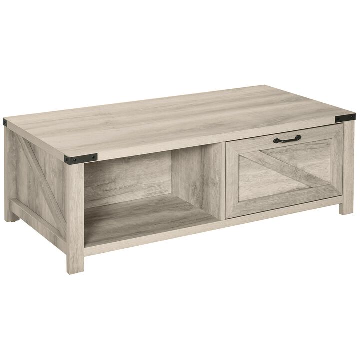 Oak Living Room Centerpiece: Farmhouse Coffee Table with Drawer