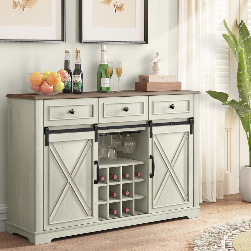 FESTIVO 54" Farmhouse Buffet Sideboard with Wine Rack & Glass Storage in Brown