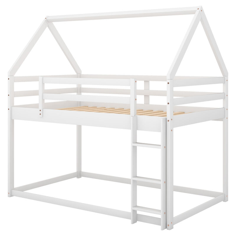 Merax Low Bunk Bed House Bed with Ladder
