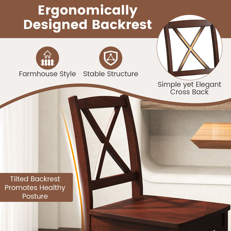 Wood Dining Chair Set of 2 with Rubber Wood Legs and Curved Backrest