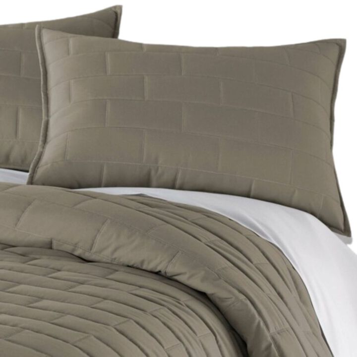 Hivvago Full/Queen Modern Brick Stitch Microfiber Reversible 3 Piece Comforter Set in Taupe
