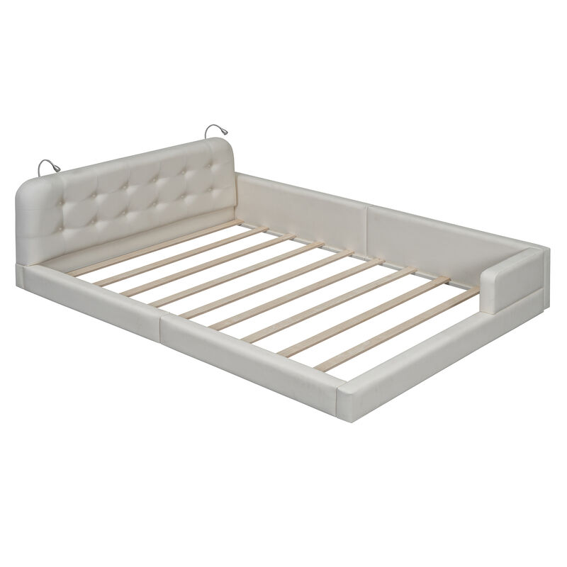 Merax PU Leather Upholstered Platform Bed with 2 Reading Lights