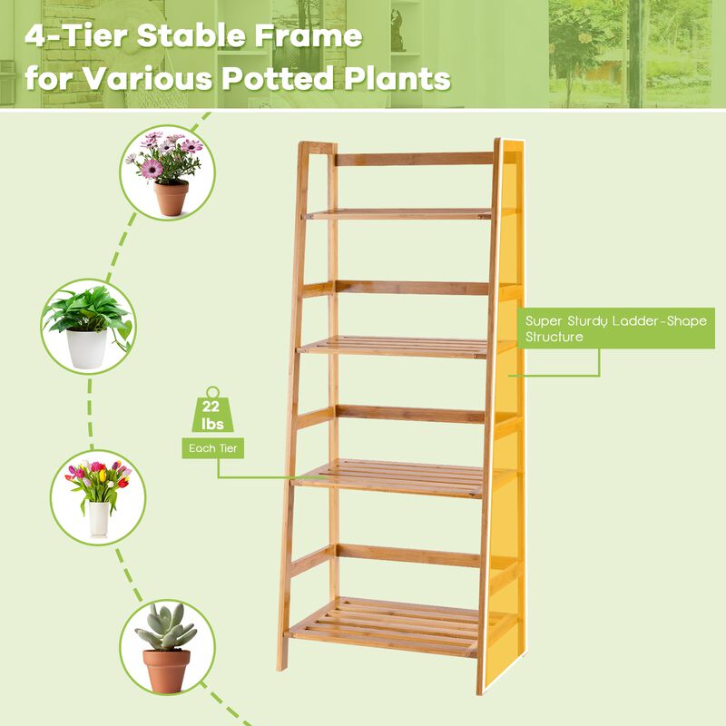 4-Tier Bamboo Plant Rack with Guardrails Stable and Space-Saving