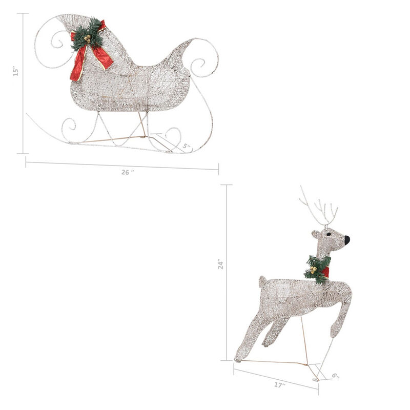 Garden 4pc Reindeer and Sleigh Christmas Decoration, 100 LEDs, Gold - Benzara