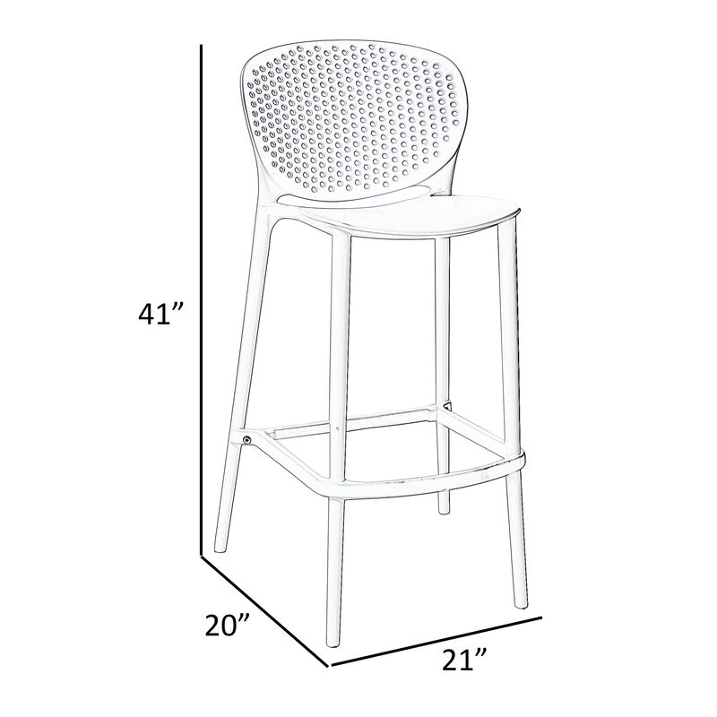 Celin 30 Inch Barstool Chair, Set of 4, Stackable, Mesh, Curved Seat, White - Benzara