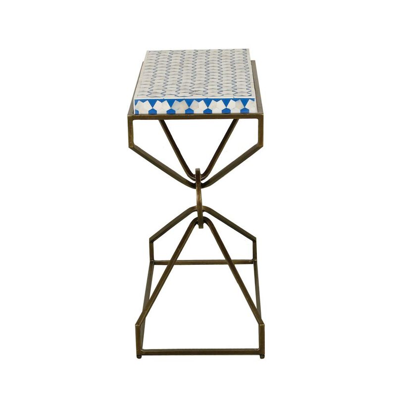 World Interiors Alexandria 24 Side Table with Bone Inlay and Brass