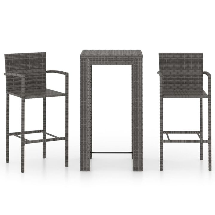 vidaXL 3 Piece Outdoor Bar Set with Armrest Poly Rattan Gray