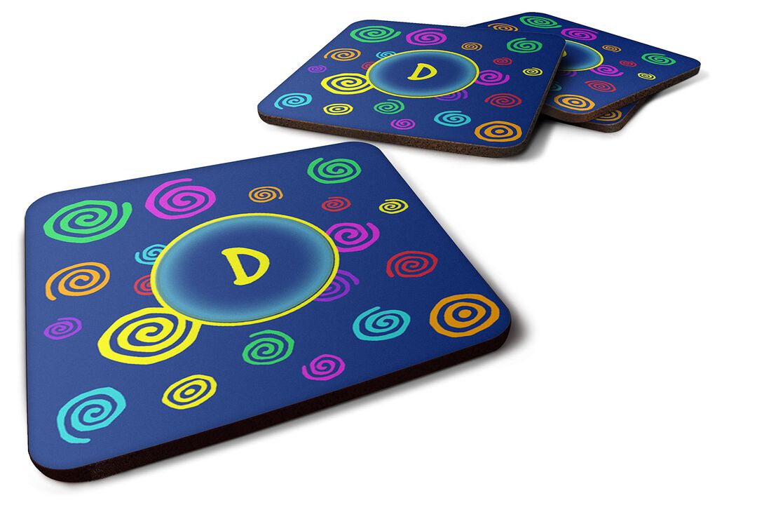 Caroline's Treasures CJ1011-DFC Monogram-Blue Swirls Foam Coasters (Set of 4), Initial Letter D, 3.5 H x 3.5 W, Multicolor