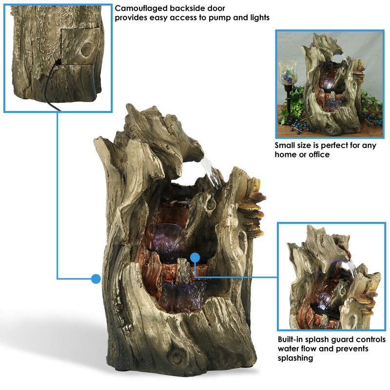 Sunnydaze Cascading Caves Polyresin Indoor Water Fountain with LED - 14 in