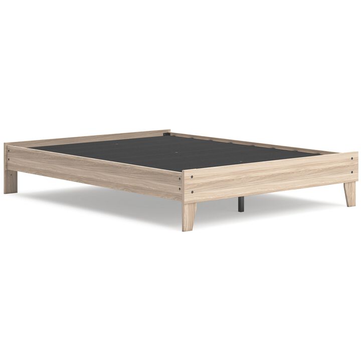 Bette Queen Platform Bed, Light Oak Brown Wood Frame, Tapered Legs - Benzara